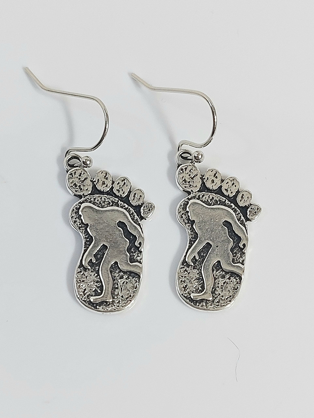 Silver Plated Bigfoot Dangle Drop Hook Earrings - Women's Jewelry Metal